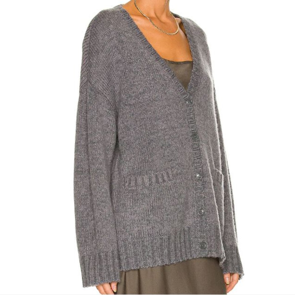 Weekend Stories Xs Wool Blend Charcoal Gray Aksel Cardigan Sweater